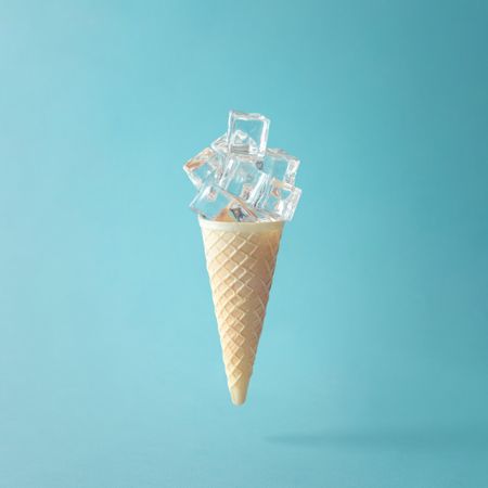 Ice cream cone with ice cubes