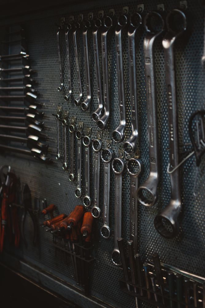 Repair tools on metal wall