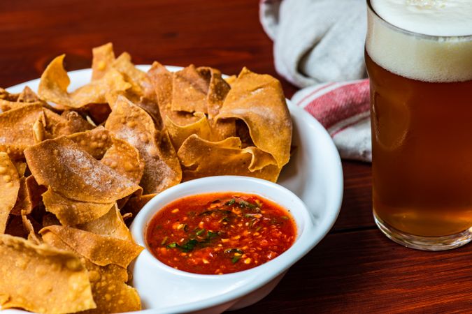 Mexican tortilla chips with salsa sauce