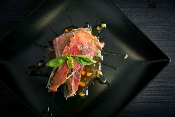 Bluefin tuna with basil ham and chicken demiglace