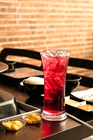 Iced Red Syrup in Tall Glass