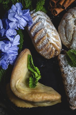 Traditional tea with mint and assorted Arab sweets