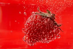 Close up of strawberry submerged in water