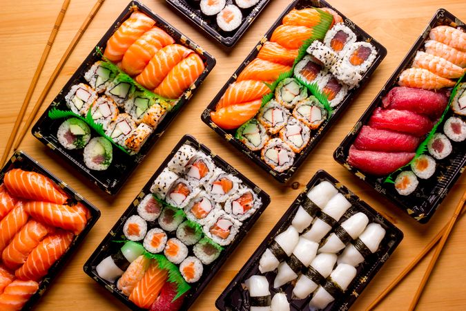 Tasty sushi served in a table