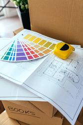 Plan, color palette and metre over boxes