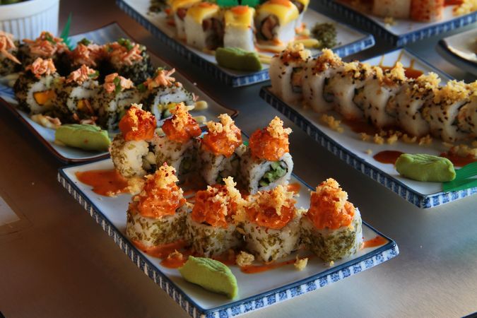 Sushi on plates