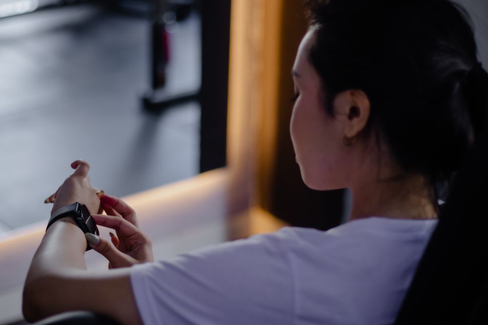 Checking progress with modern smart watch after physical activit