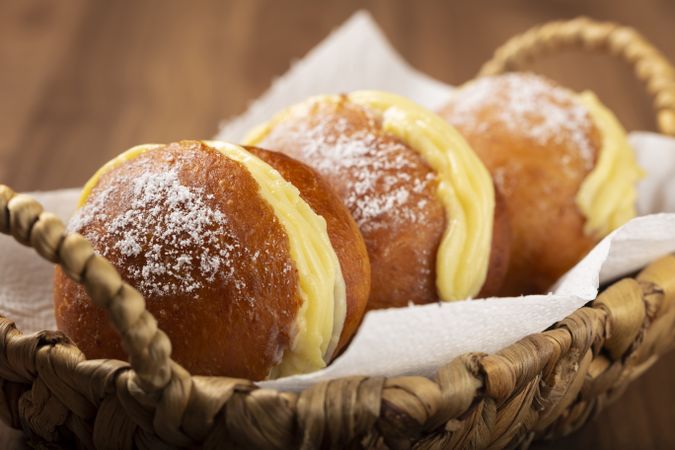 Berlin balls. Bread stuffed with icing cream.