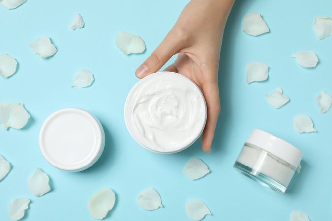 Concept of skin care, cream cosmetic, top view