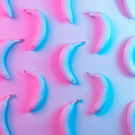Bananas in vibrant bold gradient holographic neon  colors