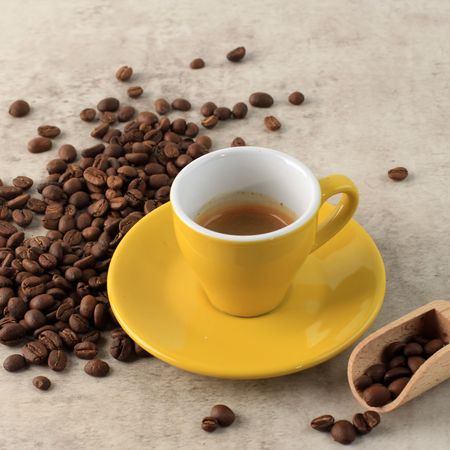 One Shoot Espresso Coffee on Yellow Cup
