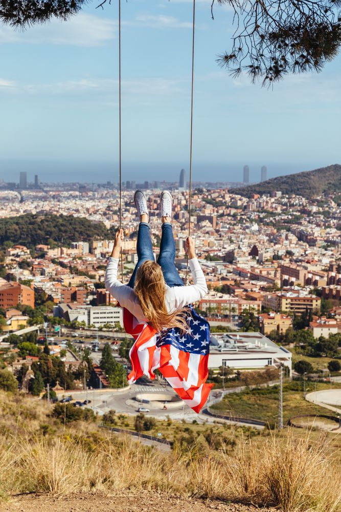 Young woman with American flag