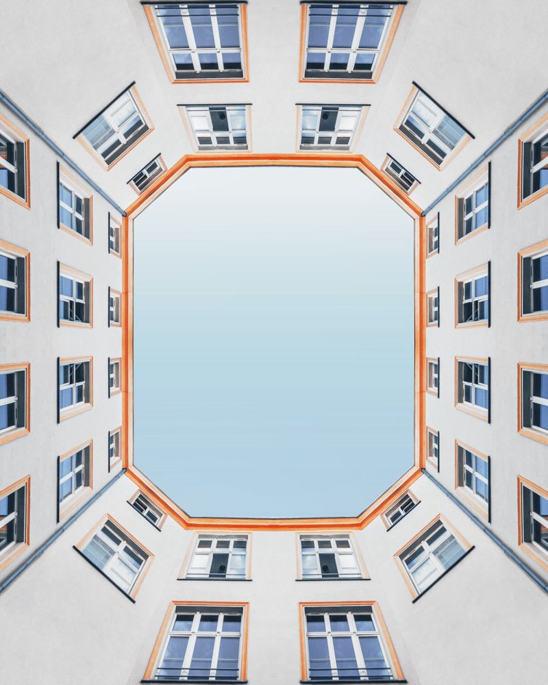 Low angle view of a modern building from courtyard