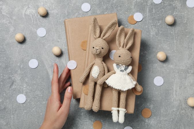 Concept of baby book or books for children, top view