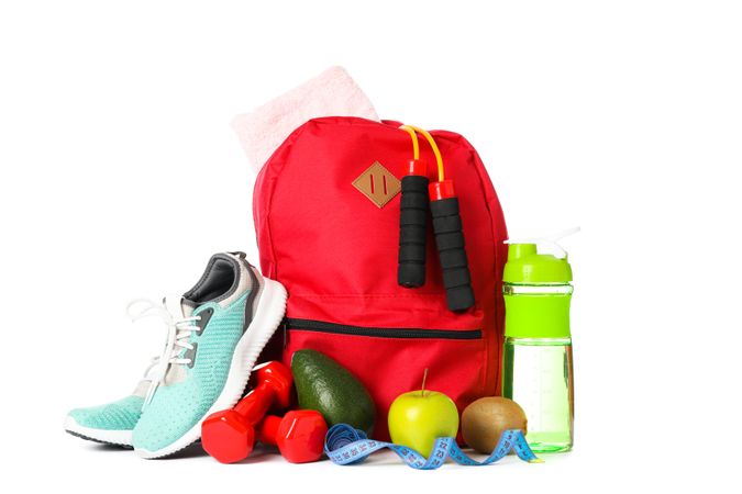 Healthy lifestyle accessories isolated on plain background
