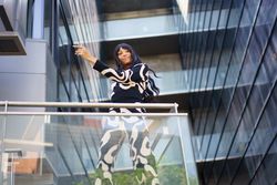 Dancer performing choreography from urban stairs