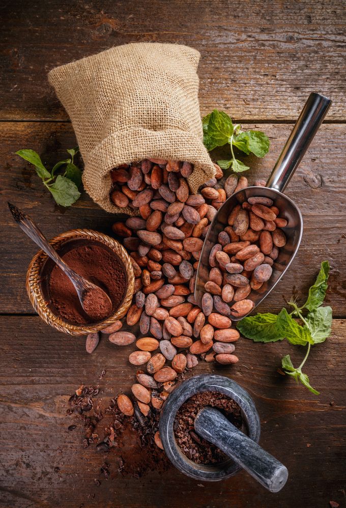 Top view of cocoa beans