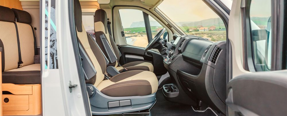 Banner of front seats of a motorhome