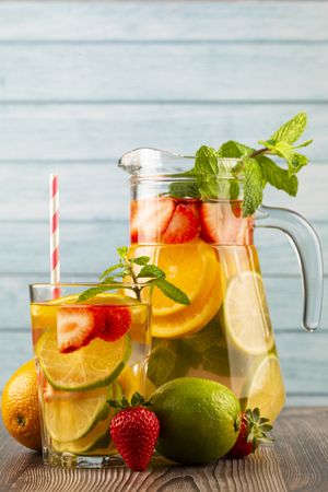 Water flavored with fresh summer fruit.