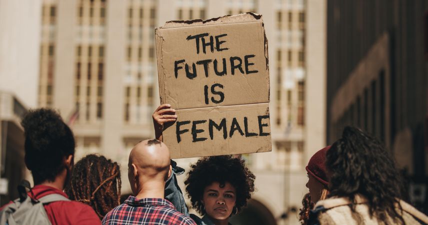 Woman's march protest sign that reads the future is female