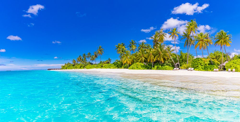 Panoramic shot of a beach resort in the Maldives