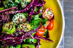 Vegetable salad and with cabbage and sesame seeds