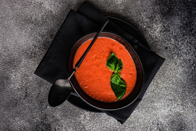 Top view of traditional tomato soup
