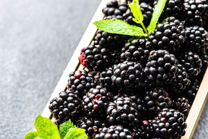 Close up of box of blackberries