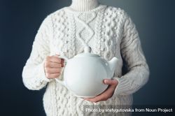 Woman holding big tea pot 4MzeEb