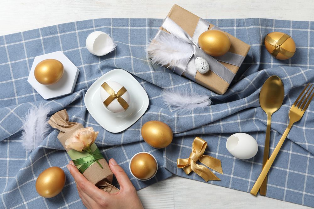 Concept of Richness, golden eggs, top view