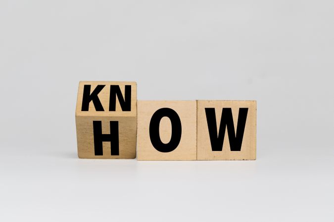 turn wooden cube with know how words symbol. business knowledge concept