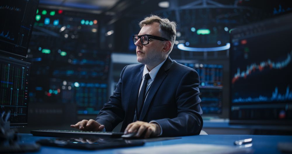 Portrait of a Smart and Thoughtful Stock Exchange Broker.