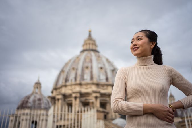 Asian female traveler walking at old city
