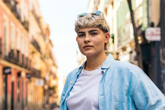 portrait of woman with short hair.