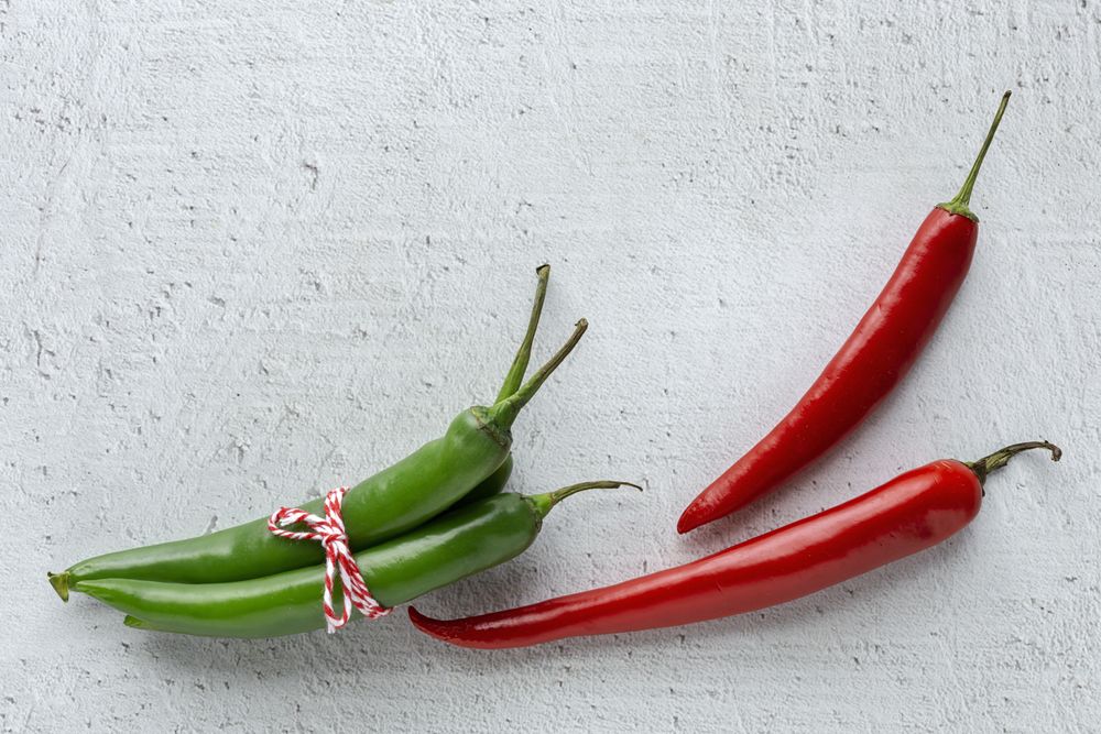 Fresh red and green and spicy chilli peppers