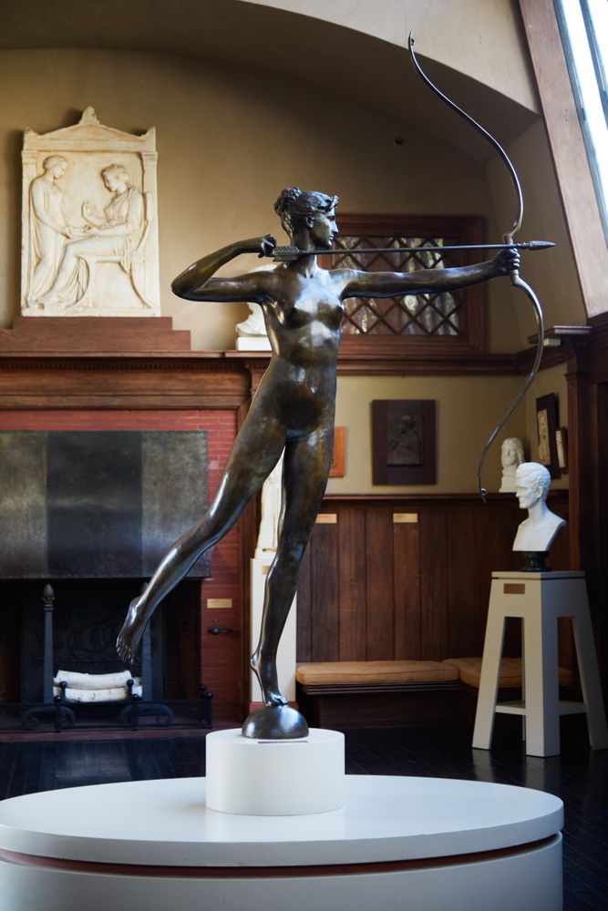 Close up of bronze copy of the goddess Diana in the "Little Studio" at Aspect, New Hampshire