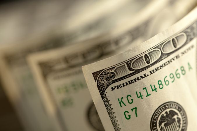 Abstract of One Hundred Dollar Bills with Narrow Depth of Field.