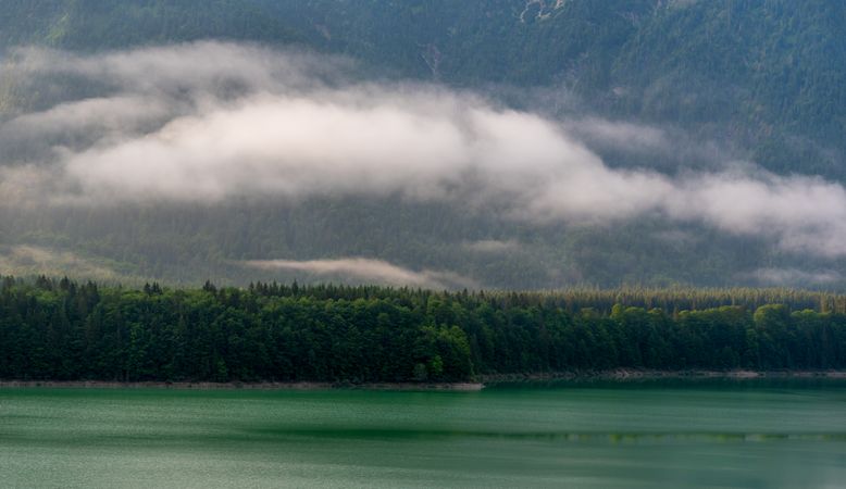 Lake Sylvenstein and the Bavarian Alps forest in the morning