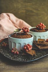 Side view of two chocolate fondant cake