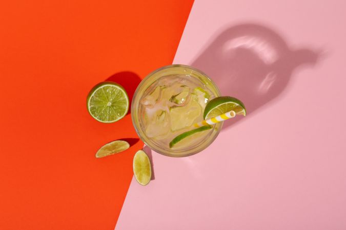 Glass of mojito, delicious fresh summer cocktail, top view