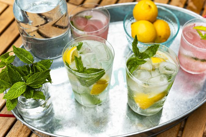 Summer drinks - water with ice lemon and mint