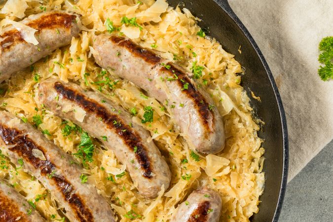 Homemade German Bratwurst with Sauerkraut