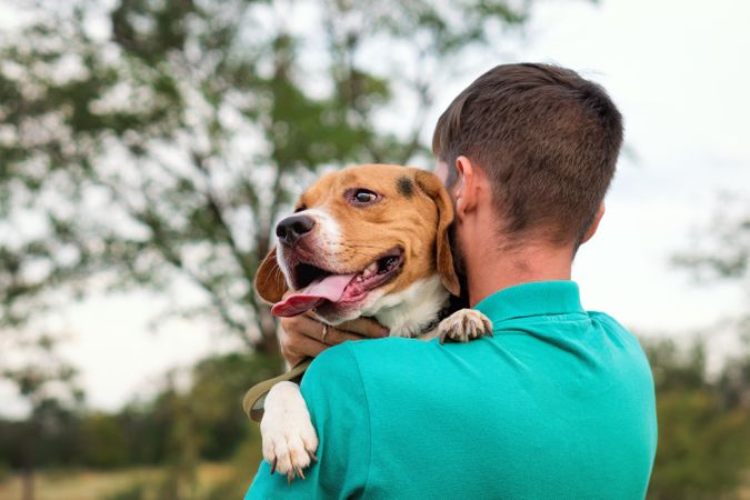 Portrait owner man with dog