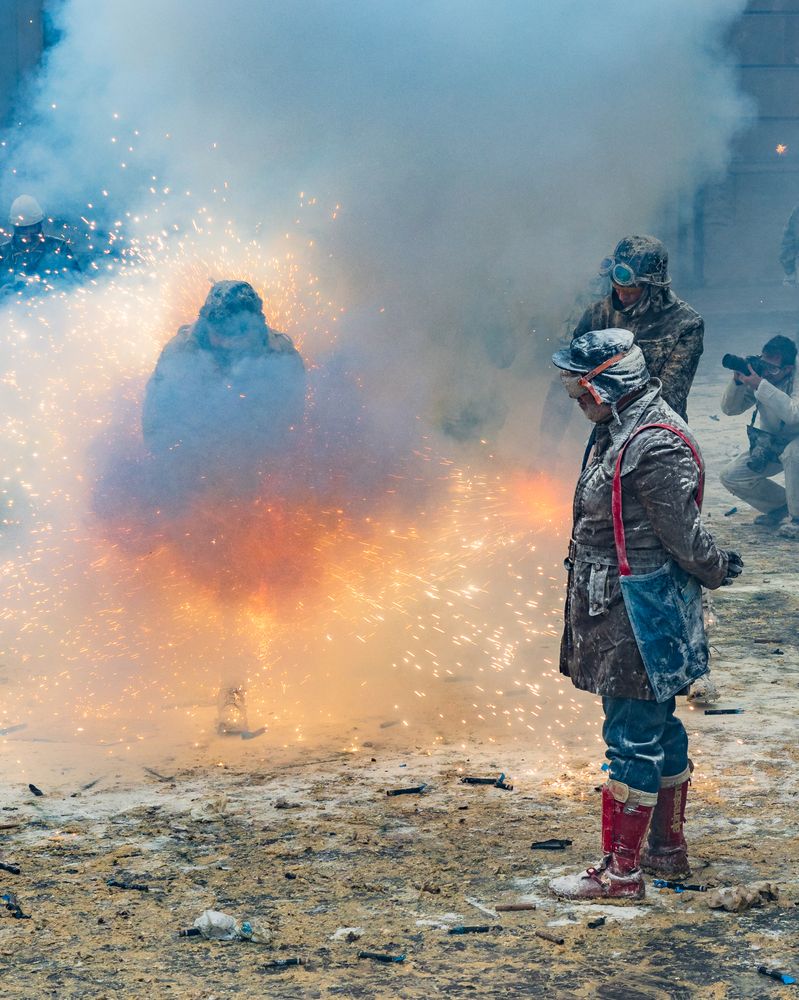 Ibi, Spain - December, 28 2018: People celebrating victory in flour and eggs battle
