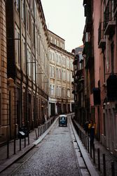 PORTO, PORTUGAL - February, 11, 2019 : Vehicle on narrow city street