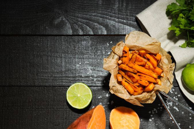 Concept of tasty food - sweet potato fries