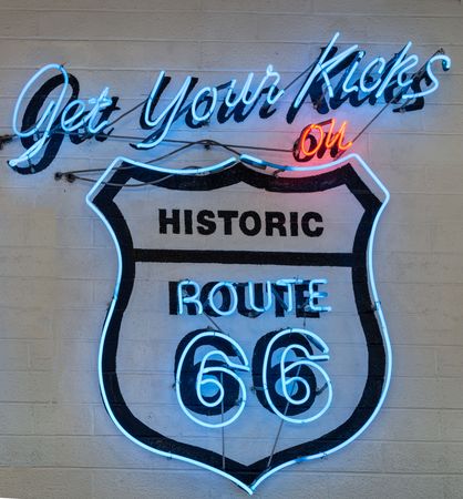 A neon sign along 5th Street in Amarillo, Texas