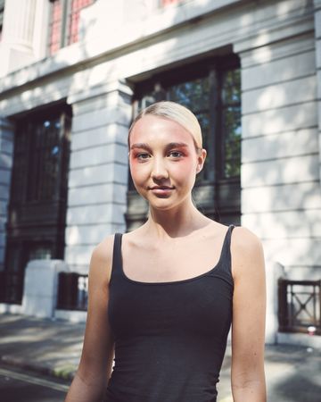 London, England, United Kingdom - September 15th, 2019: Blonde model photographed on street
