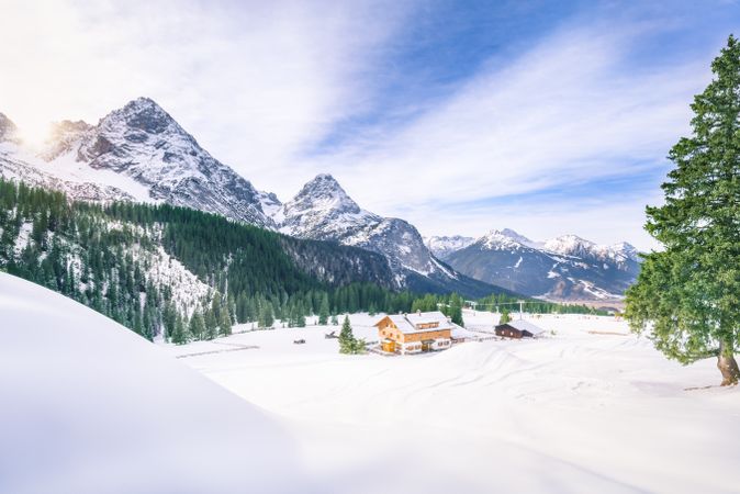 Alpine village in winter decor