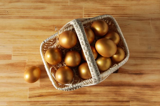 Pension rewards, returns and investment funding concepts, golden eggs